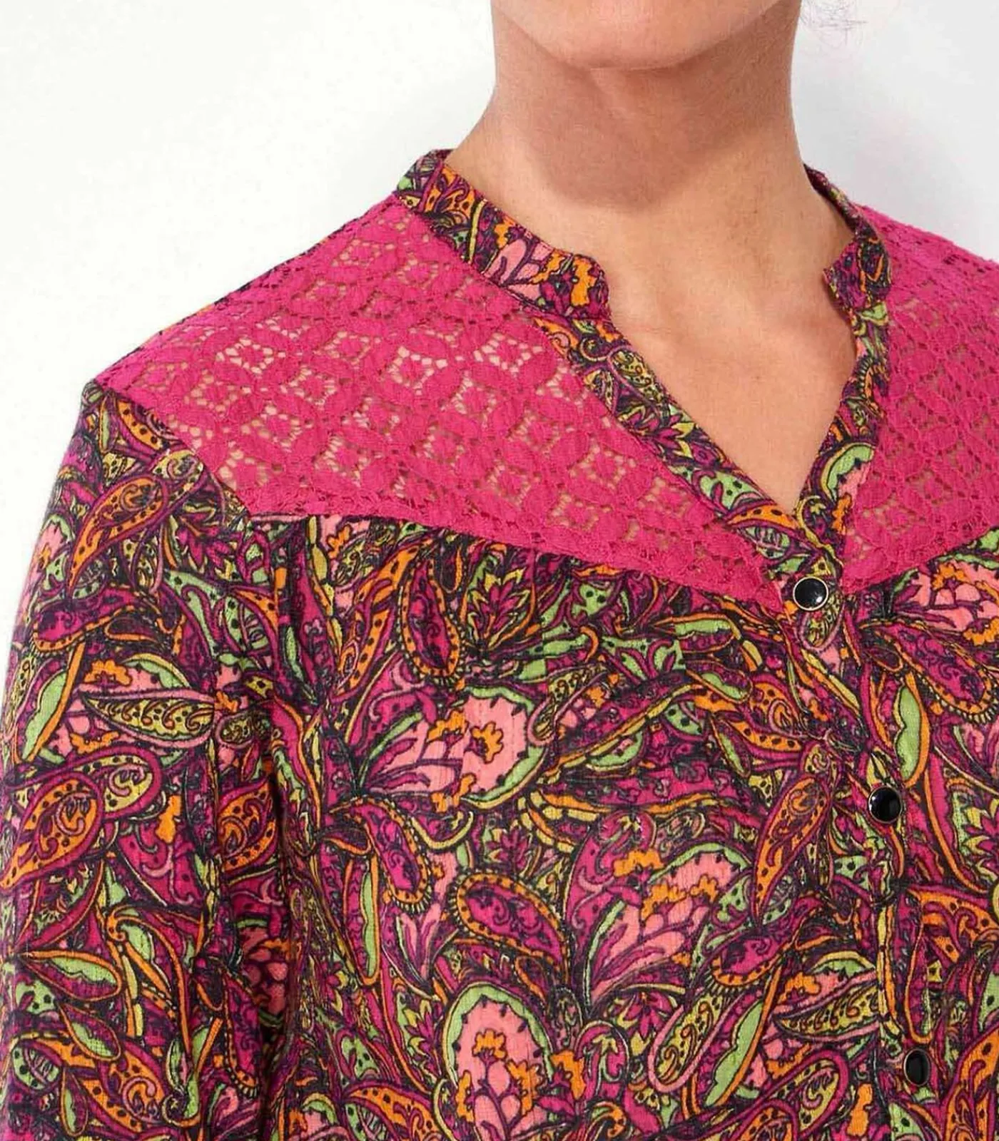 La Fiancée Blouse bedrukt biologisch katoen kant SHIMLA lightRed Outlet