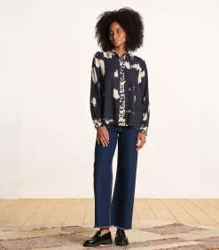 La Fée Maraboutée Blouse met blauwe en beige print, lange mouwen navyBlue Best