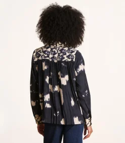 La Fée Maraboutée Blouse met blauwe en beige print, lange mouwen navyBlue Best