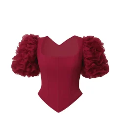 Goddiva Blouse Met Korte Mouwen “3D Textu Sleeve Scuba Corset Top” red Discount