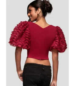 Goddiva Blouse Met Korte Mouwen “3D Textu Sleeve Scuba Corset Top” red Discount