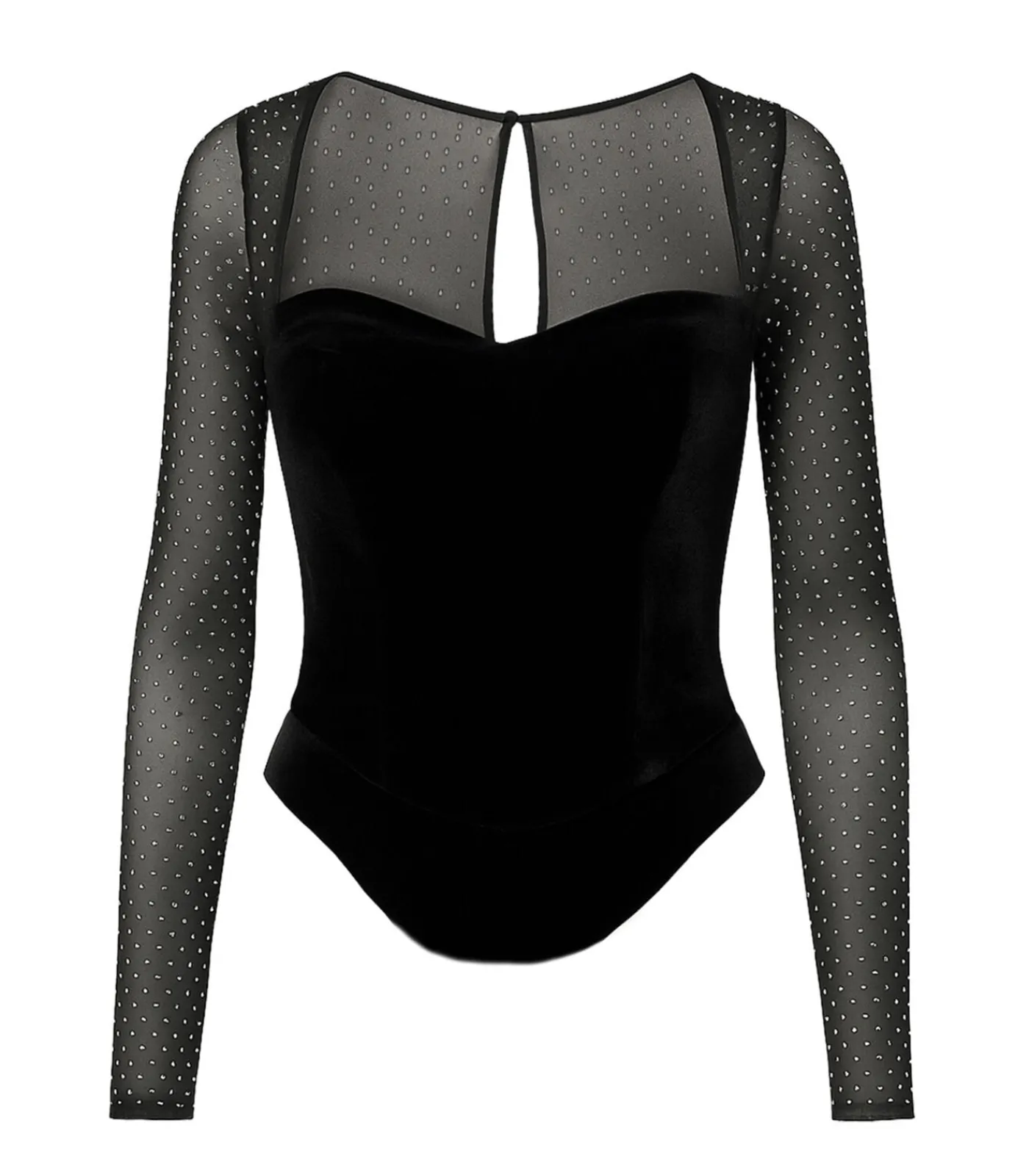 Goddiva Blouse Met Lange Mouwen “Diamante Long Sleeve Velvet Dipped Hem Top” black Clearance