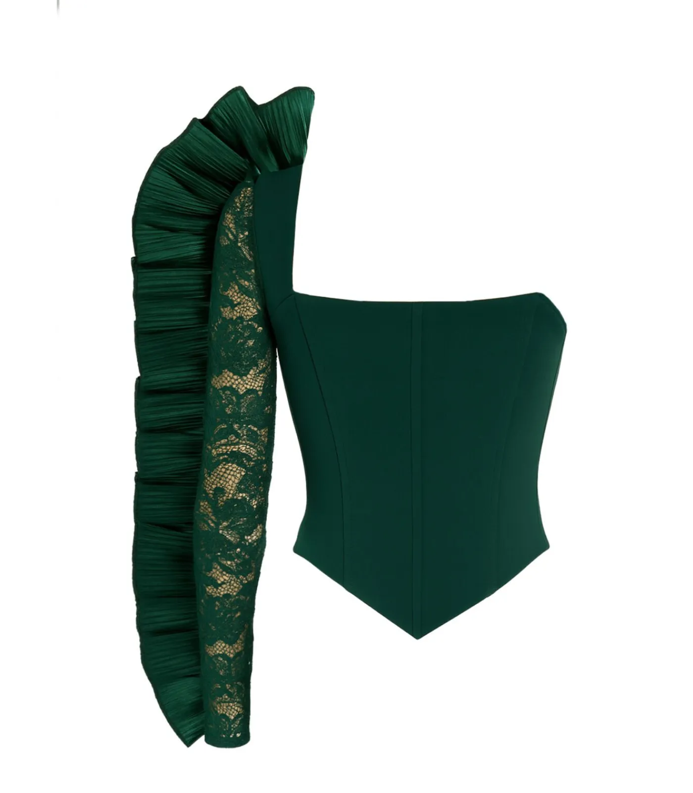 Goddiva Blouse Met Lange Mouwen “One Shoulder Fan Pleat Frill Corset Top” oliveGreen Outlet