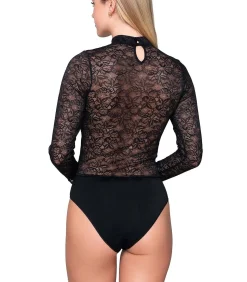 LUNA Body van kant met lange mouwen en opstaande kraag MICRO black Outlet