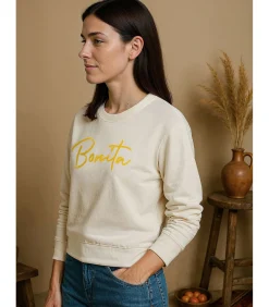 J&JOY Bonita damessweater met schoudervullingen beige Discount