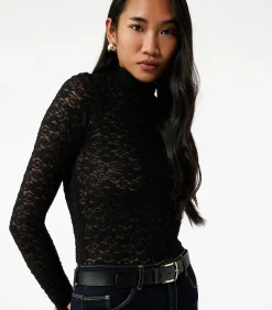 Koton Bordeaux Blouse Lange Mouwen Dikke Kraag Kant black Online