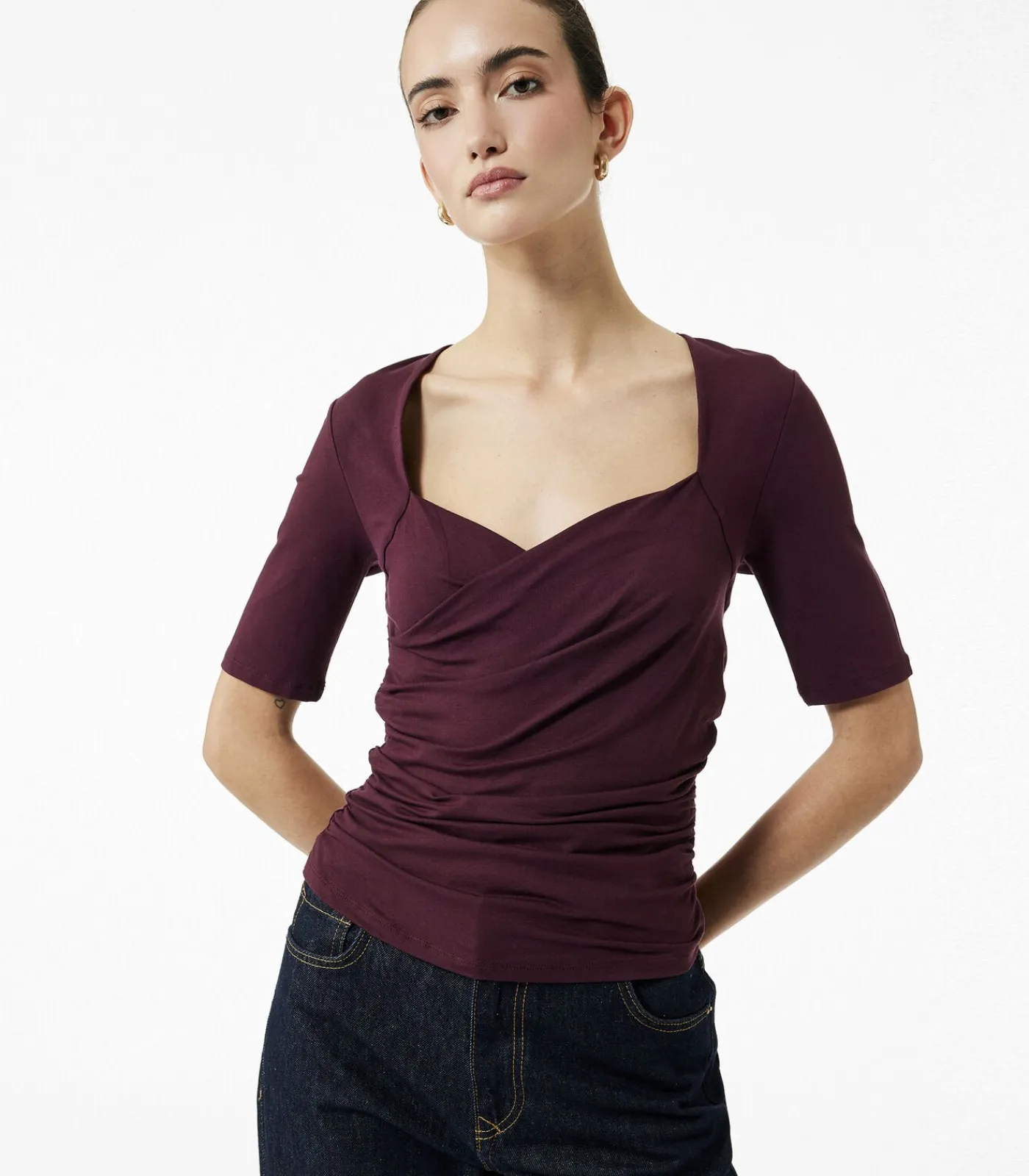 Koton Blouse Slanke Pasvorm Korte Mouwen bordeaux Sale