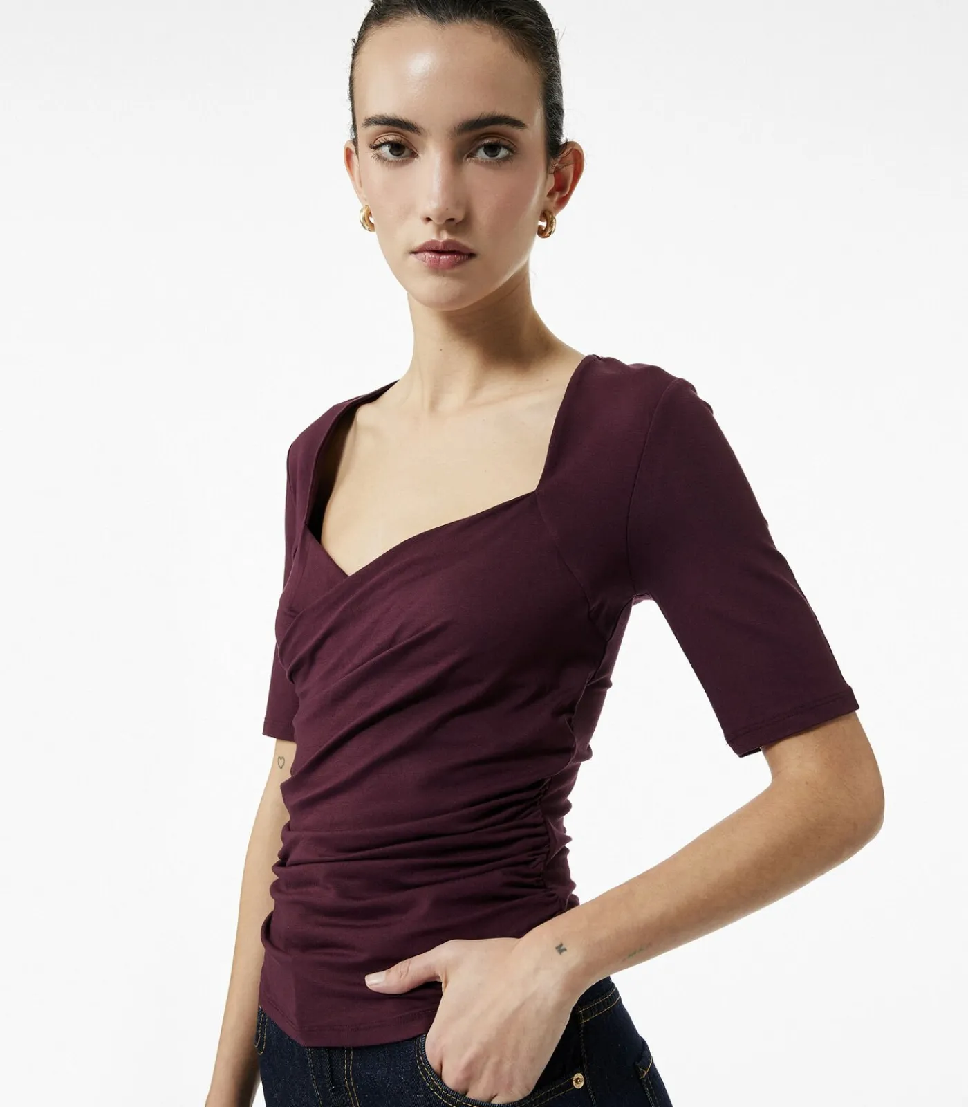 Koton Blouse Slanke Pasvorm Korte Mouwen bordeaux Sale