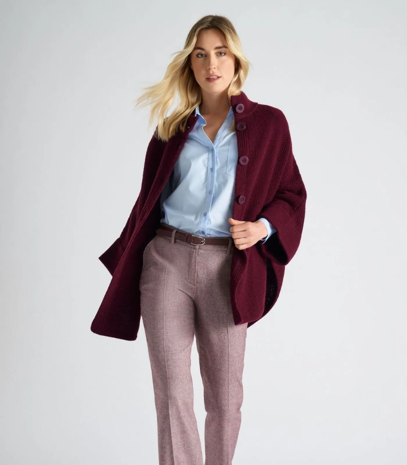 Marie Méro cape met knoopsluiting bordeaux Hot