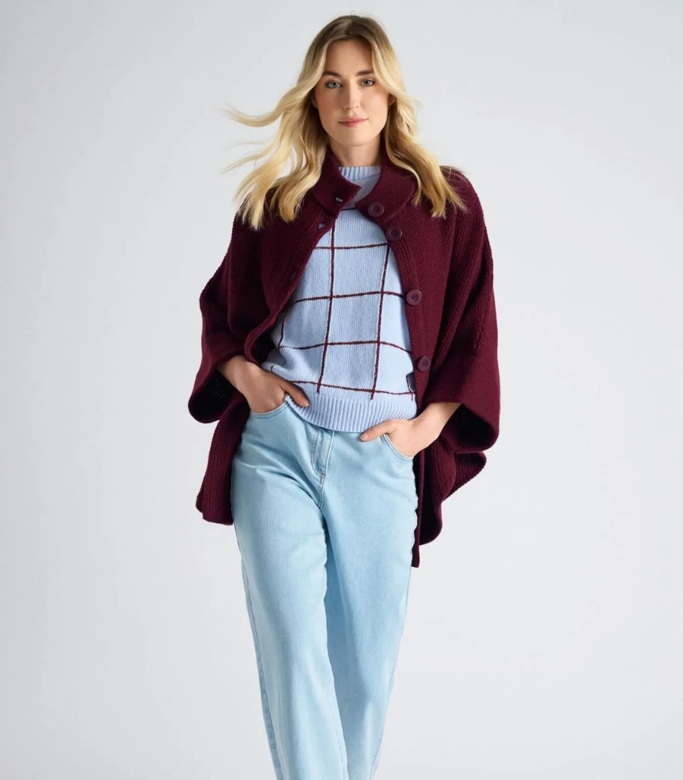 Marie Méro cape met knoopsluiting bordeaux Hot