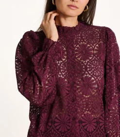 La Fée Maraboutée Bordeaux kanten blouse met volant brown New