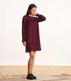 La Fée Maraboutée Bordeaux korte jurk van kant met lange mouwen brown Discount