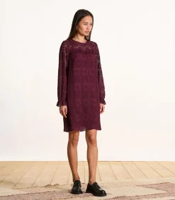 La Fée Maraboutée Bordeaux korte jurk van kant met lange mouwen brown Discount