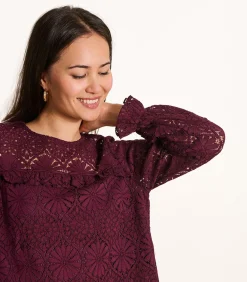 La Fée Maraboutée Bordeaux korte jurk van kant met lange mouwen brown Discount