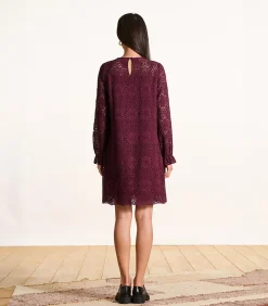 La Fée Maraboutée Bordeaux korte jurk van kant met lange mouwen brown Discount