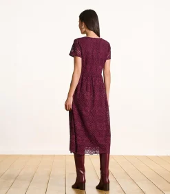 La Fée Maraboutée Bordeaux midi-jurk van kant met korte mouwen brown