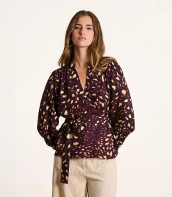 La Fée Maraboutée top met print, ceintuur en lange mouwen bordeaux Online