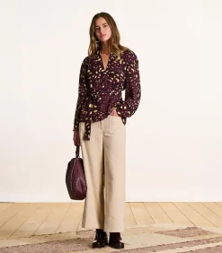 La Fée Maraboutée top met print, ceintuur en lange mouwen bordeaux Online