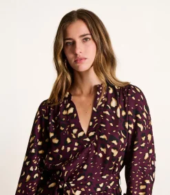 La Fée Maraboutée top met print, ceintuur en lange mouwen bordeaux Online