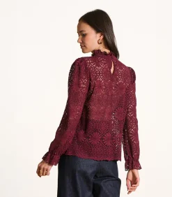 La Fée Maraboutée Bordeaux top van kant met lange mouwen brown Best
