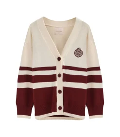 Polo Club Bordeauxrode cardigan met V-hals, knopen en nautische -patch darkRed