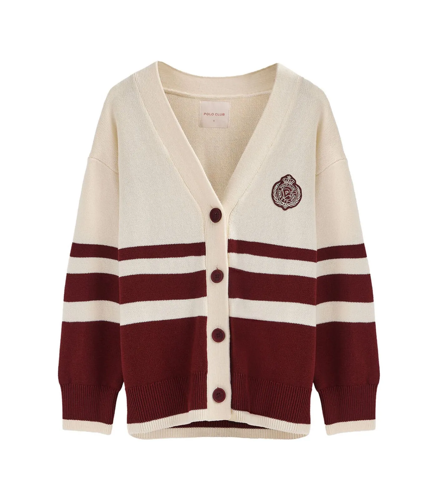 Polo Club Bordeauxrode cardigan met V-hals, knopen en nautische -patch darkRed