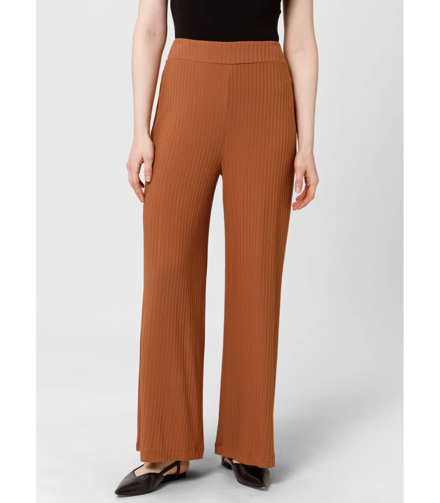 Les Lunes Broek “MICHELLE Rib Wide Leg” lightBrown New