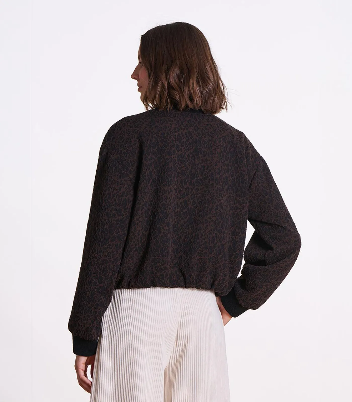 La Fée Maraboutée Bruine bomberjack met rits en luipaardprint brown Sale