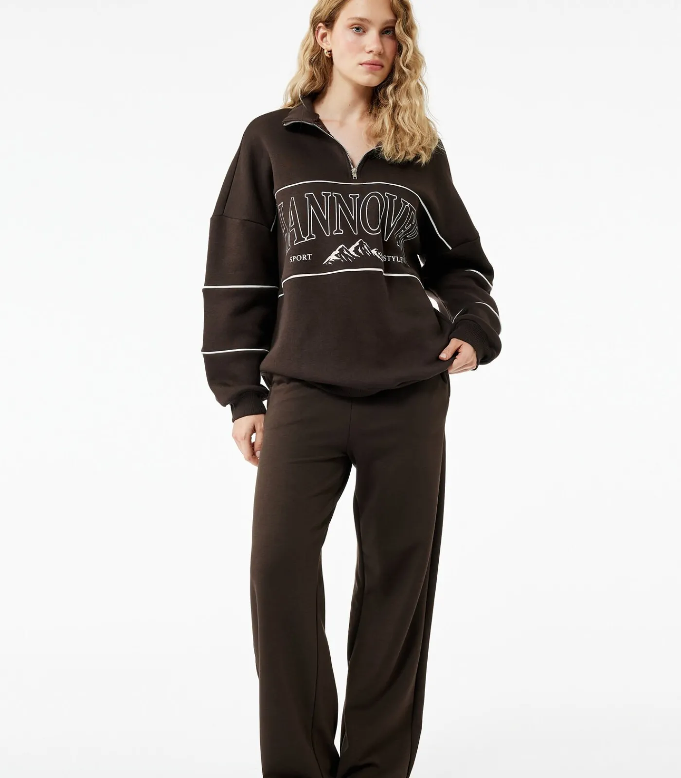 Koton Bruine Broek met Elastische Taille en Wijde Pijpen brown Discount