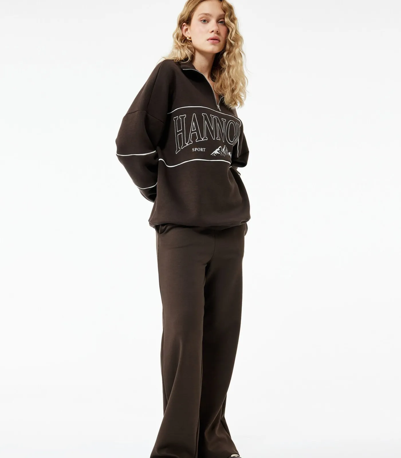 Koton Bruine Broek met Elastische Taille en Wijde Pijpen brown Discount