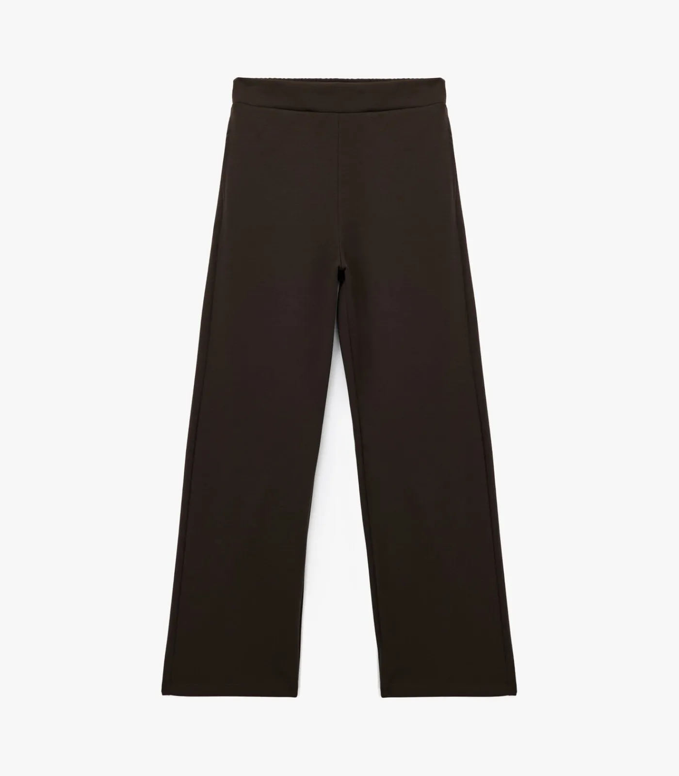 Koton Bruine Broek met Elastische Taille en Wijde Pijpen brown Discount