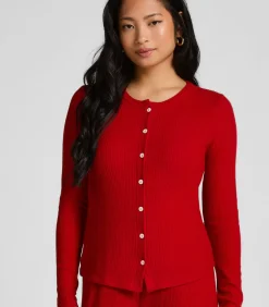 Hunkemöller CARDIGAN LS BRUSHED JERSEY RIB red