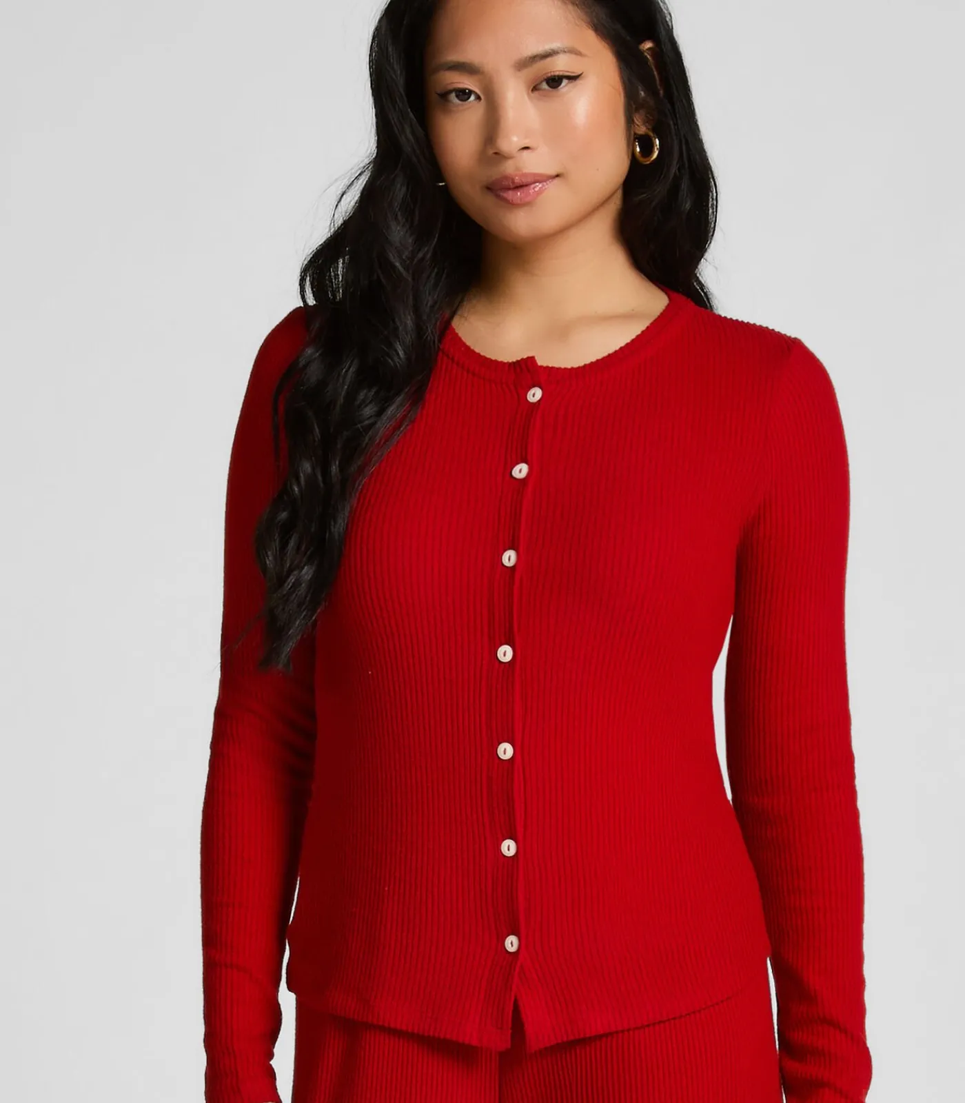 Hunkemöller CARDIGAN LS BRUSHED JERSEY RIB red