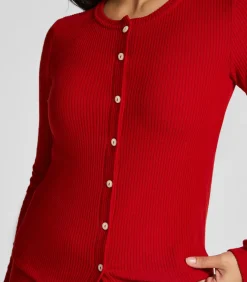 Hunkemöller CARDIGAN LS BRUSHED JERSEY RIB red