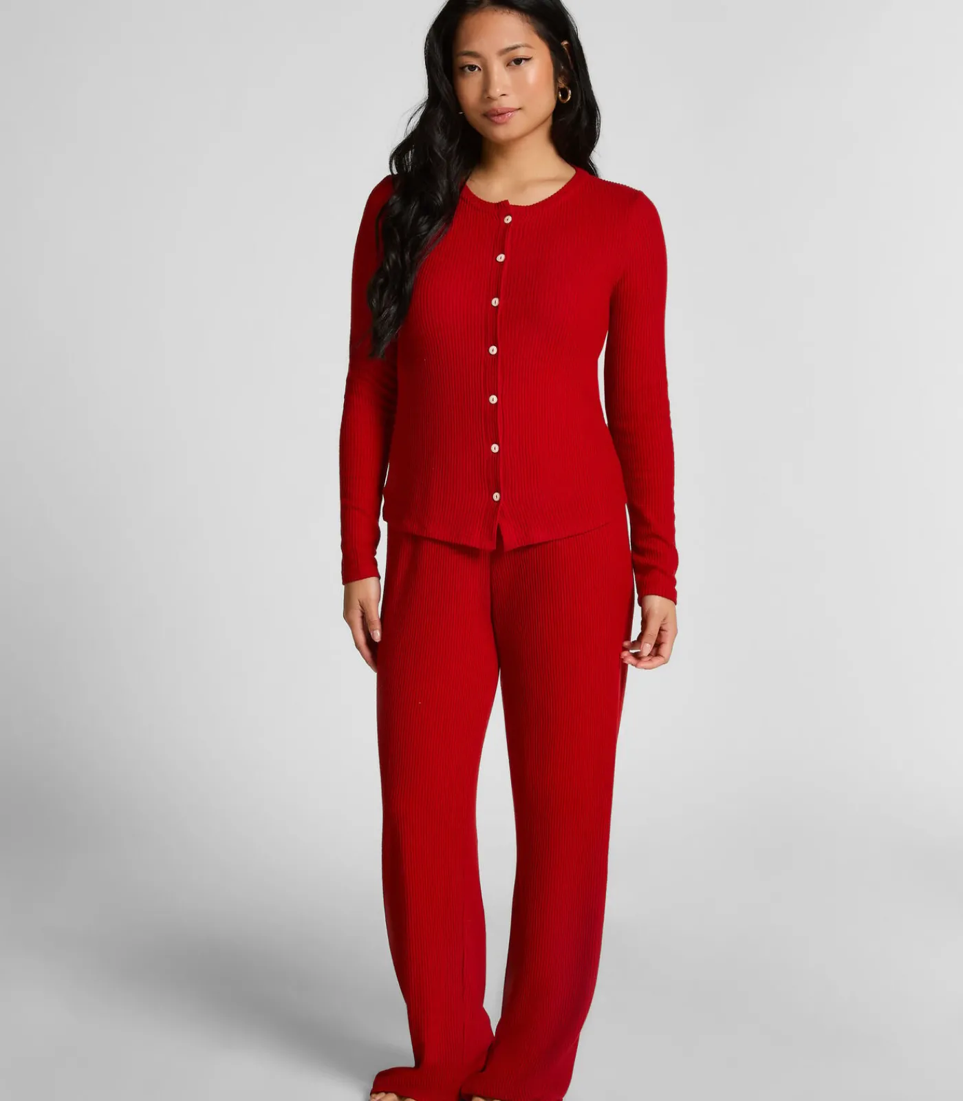 Hunkemöller CARDIGAN LS BRUSHED JERSEY RIB red