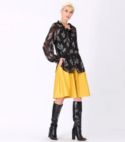 Smart & Joy Chiffon blouse met verenprint en strikkraag black New