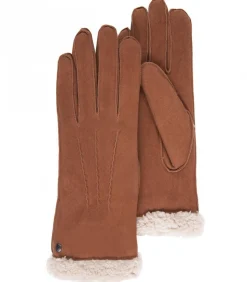 ISOTONER Cognac suède leren handschoenen voor dames brown