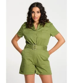 J&JOY Combi-short met bouttonière en riem khaki Clearance