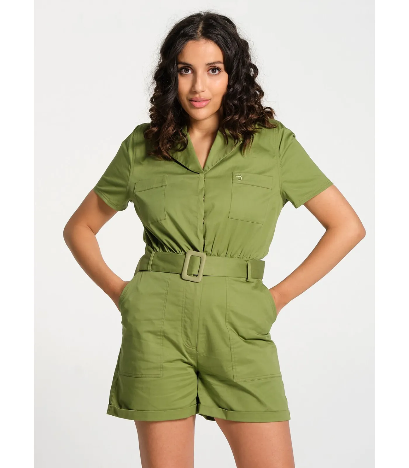 J&JOY Combi-short met bouttonière en riem khaki Clearance