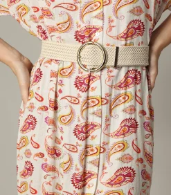 Deeluxe CRISTINA - Effen gevlochten riem met gouden gesp beige