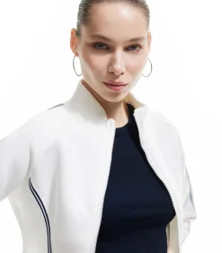 Koton Crop Sweatshirt Met Rits en Streepdetails white Discount