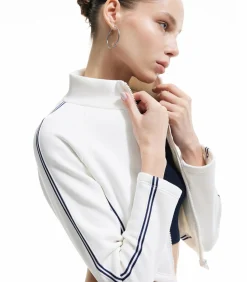 Koton Crop Sweatshirt Met Rits en Streepdetails white Discount