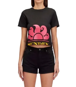 SUNDEK Cropped T-Shirt With Maxi Logo Print black Clearance