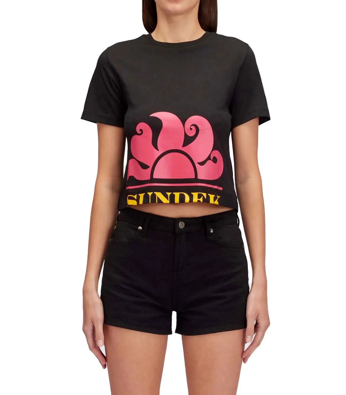 SUNDEK Cropped T-Shirt With Maxi Logo Print black Clearance