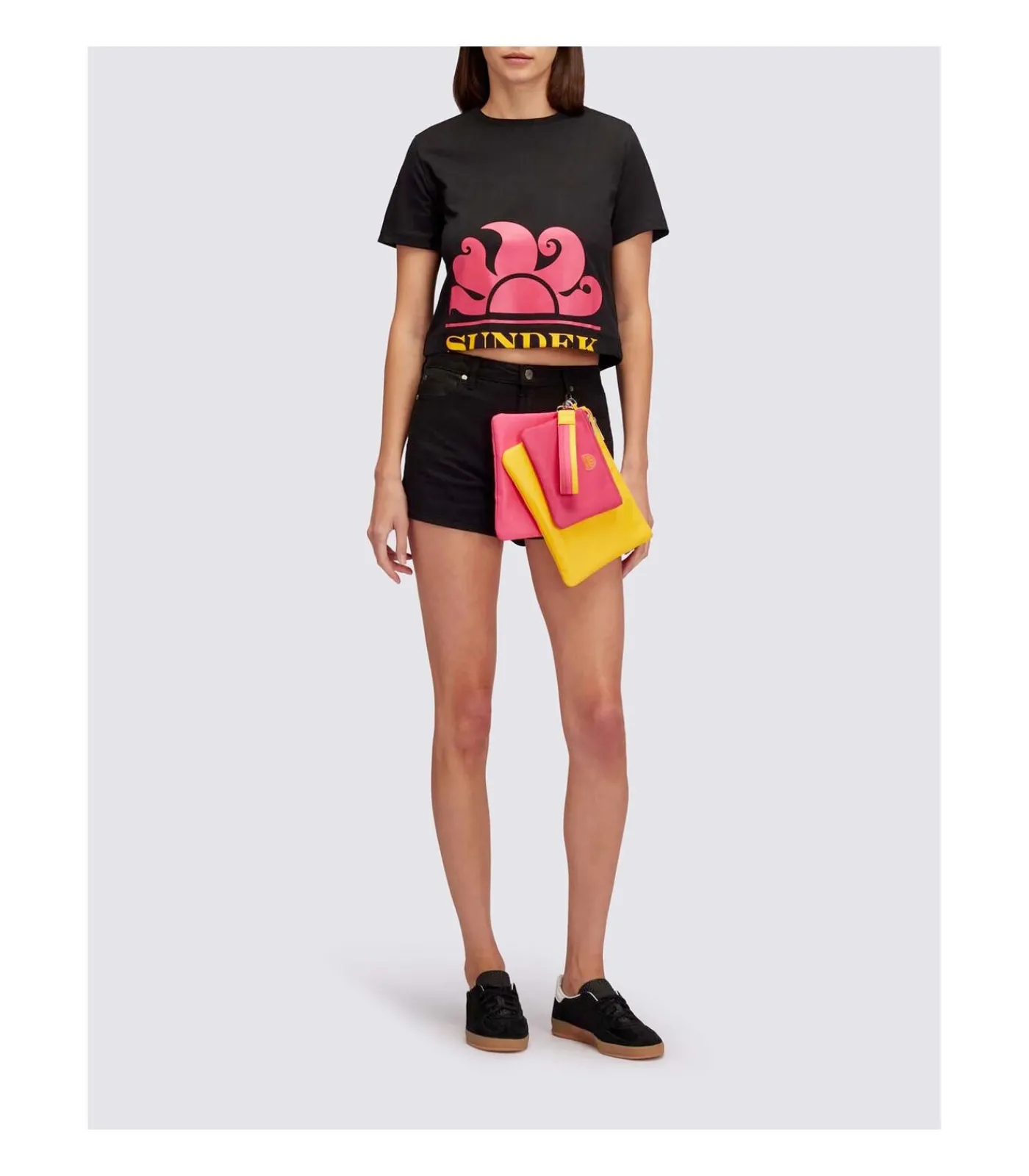 SUNDEK Cropped T-Shirt With Maxi Logo Print black Clearance