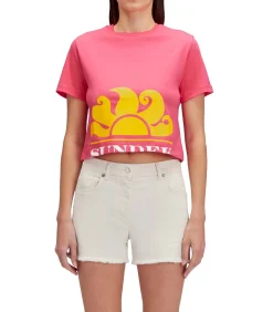 SUNDEK Cropped T-Shirt With Maxi Logo Print pink Clearance