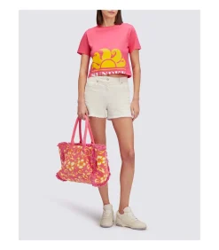 SUNDEK Cropped T-Shirt With Maxi Logo Print pink Clearance