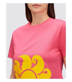 SUNDEK Cropped T-Shirt With Maxi Logo Print pink Clearance
