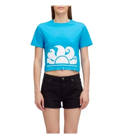 SUNDEK Cropped T-Shirt With Maxi Logo Print purple