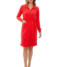 rebelle Dames badstof badjas met rits - 100Cm- Warme ochtendjas red Best